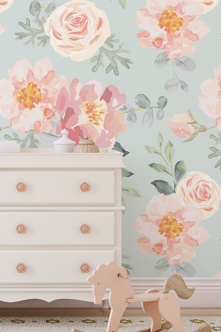 Floral Wallpaper Mural || Watercolor Floral || Traditional or Removable • Vinyl-Free • Non-toxic #3375 /1040