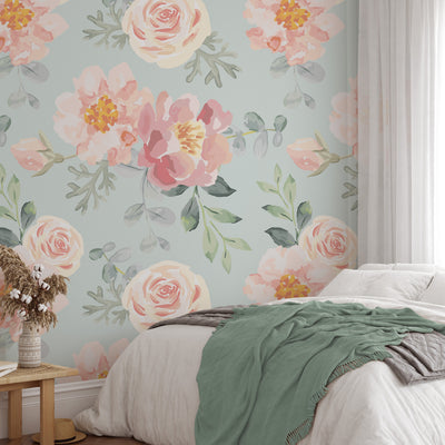 Floral Wallpaper Mural || Watercolor Floral || Traditional or Removable • Vinyl-Free • Non-toxic #3375 /1040