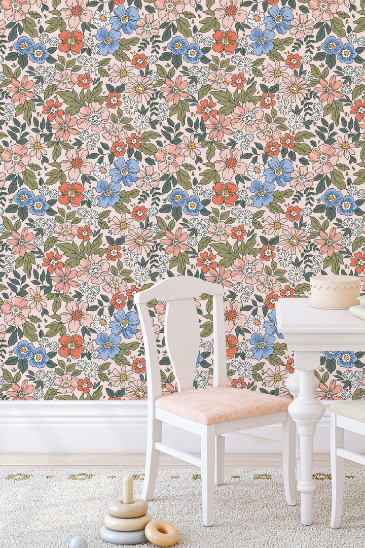 Colorful flowers  - Peel and stick wallpaper, Removable, traditional wallpaper #53370 /1040