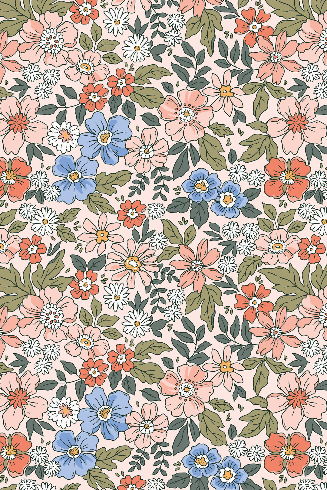 Colorful flowers  - Peel and stick wallpaper, Removable, traditional wallpaper #53370 /1040