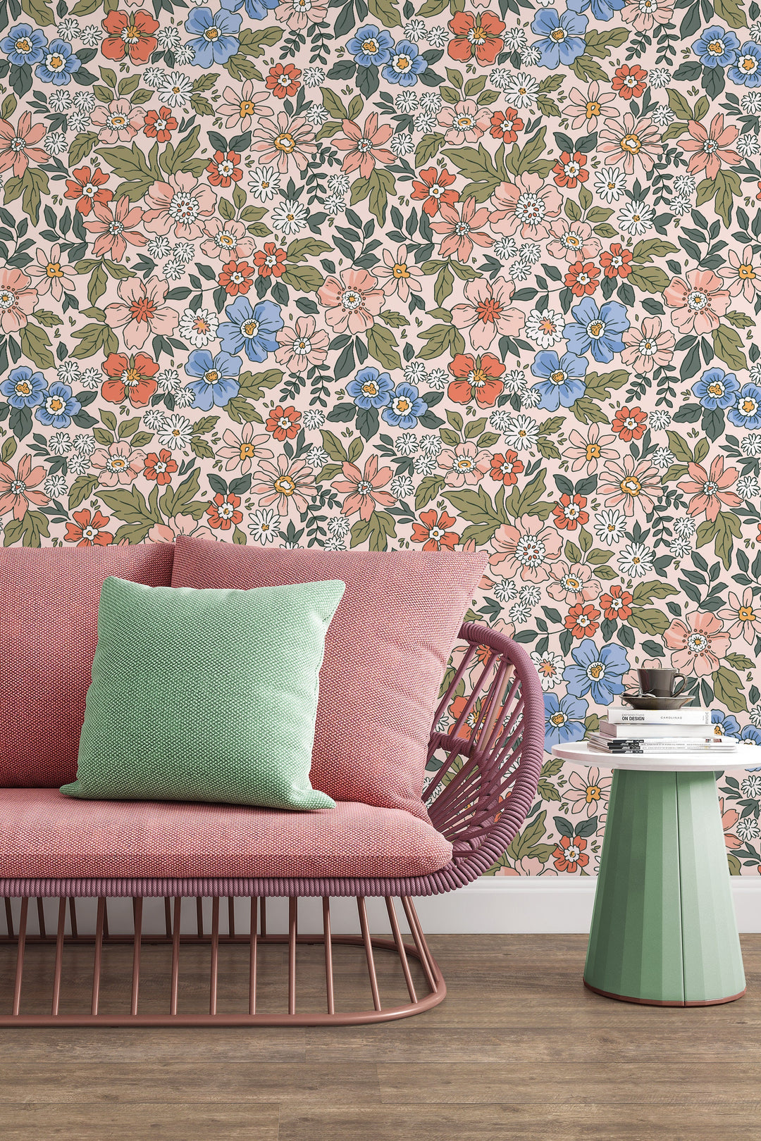 Colorful flowers  - Peel and stick wallpaper, Removable, traditional wallpaper #53370 /1040