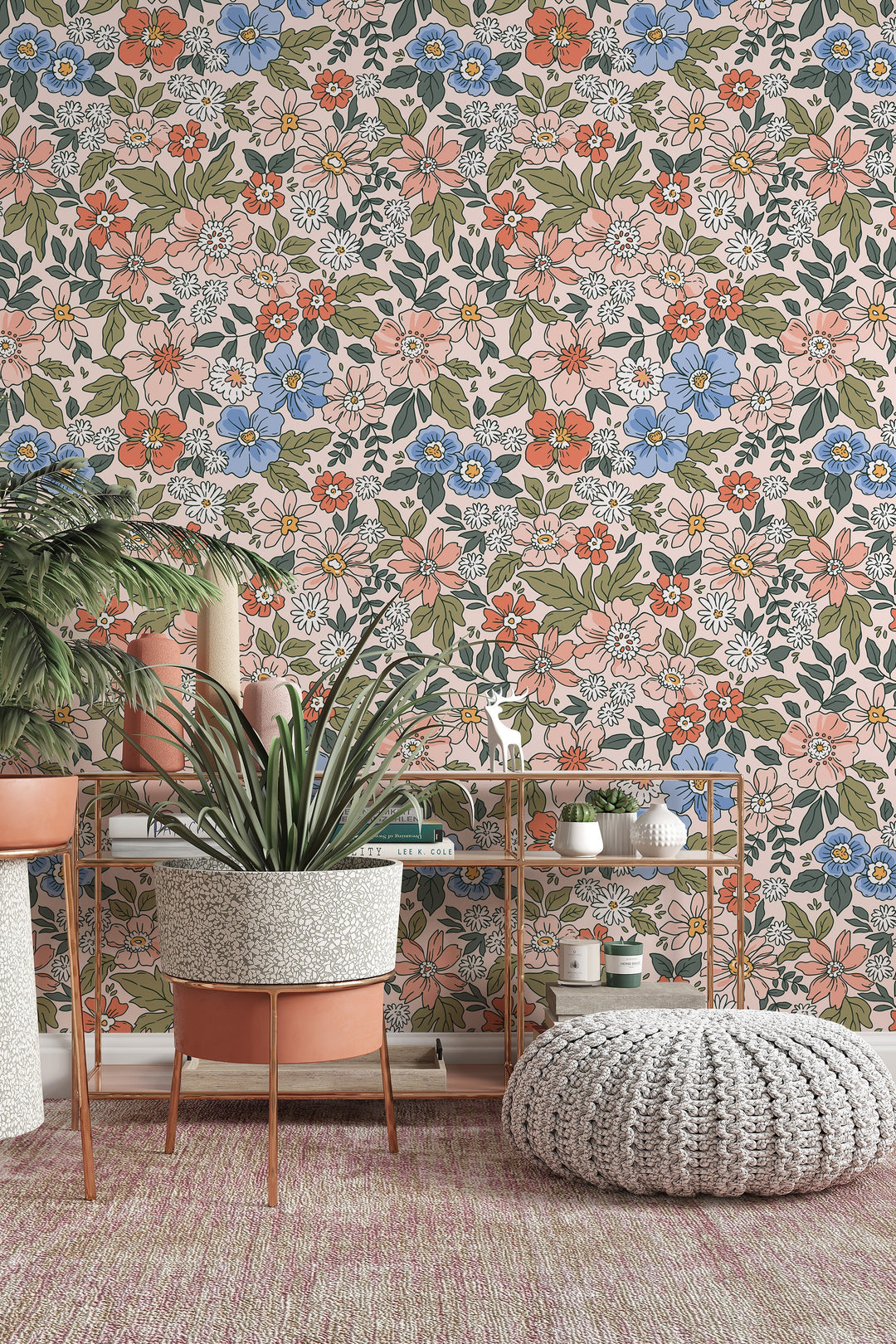 Colorful flowers  - Peel and stick wallpaper, Removable, traditional wallpaper #53370 /1040