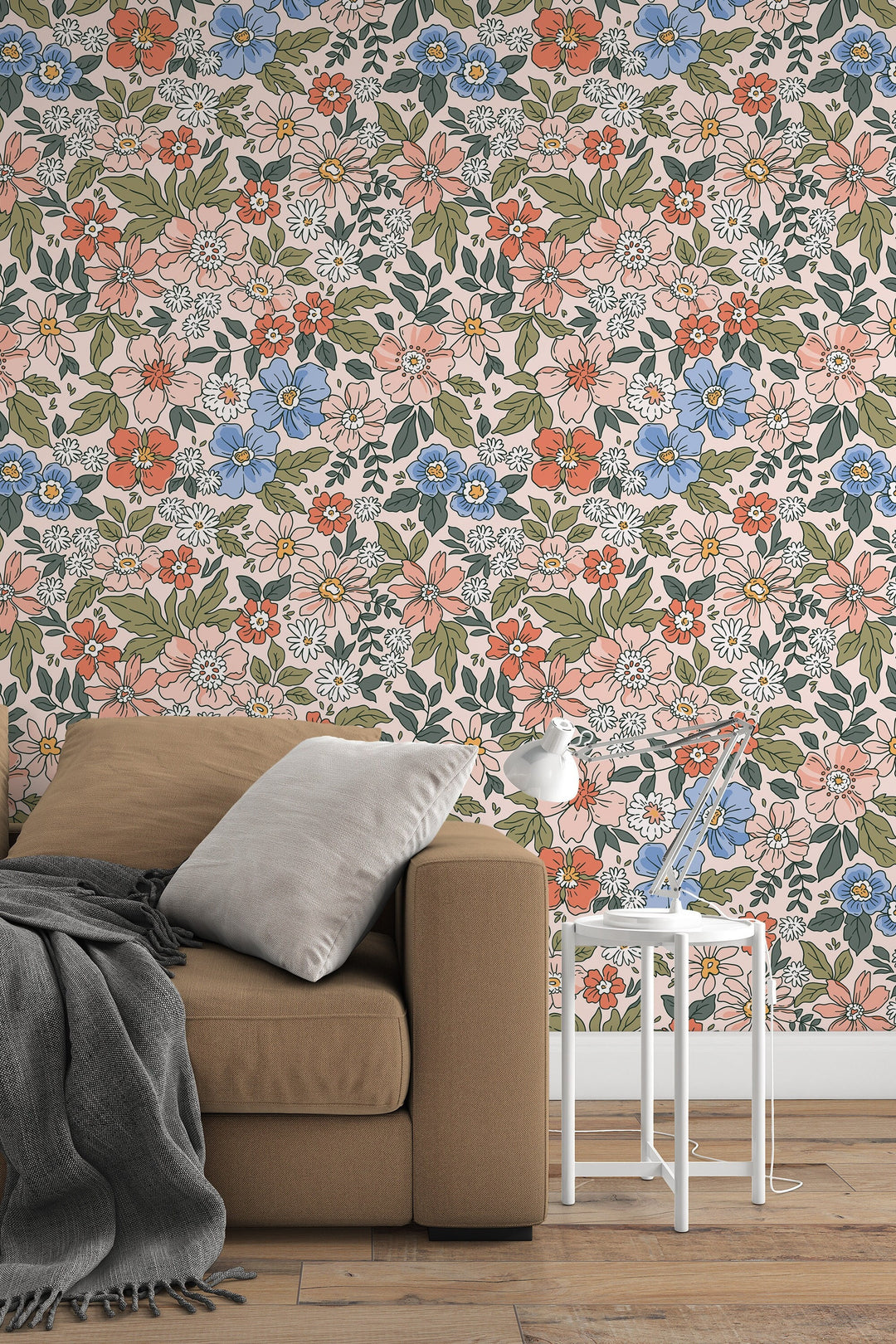 Colorful flowers  - Peel and stick wallpaper, Removable, traditional wallpaper #53370 /1040