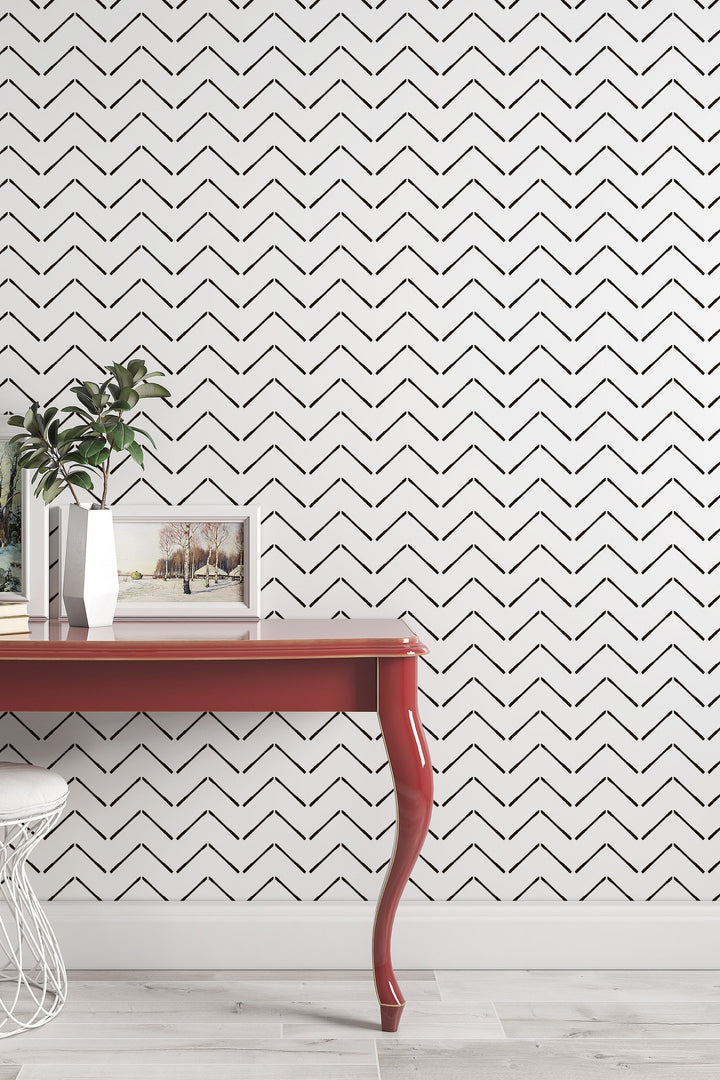 Chevron black and white - Peel & Stick Wallpaper - Removable Self Adhesive and Traditional wallpaper #3373 /1040