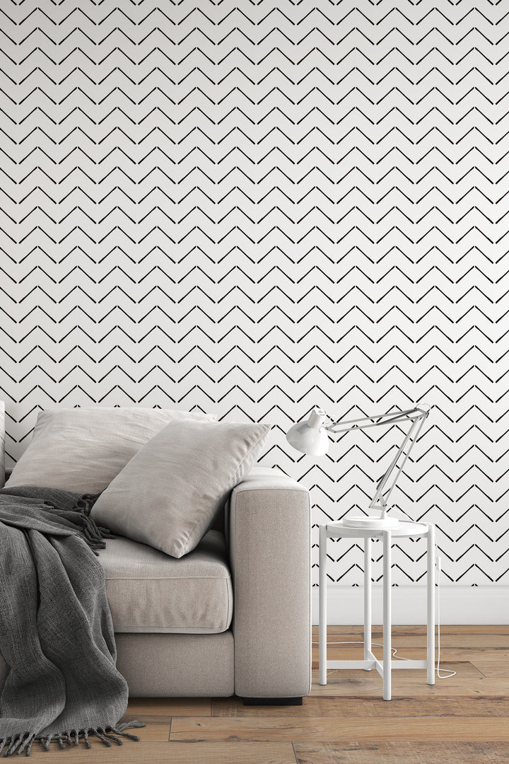 Chevron black and white - Peel & Stick Wallpaper - Removable Self Adhesive and Traditional wallpaper #3373 /1040