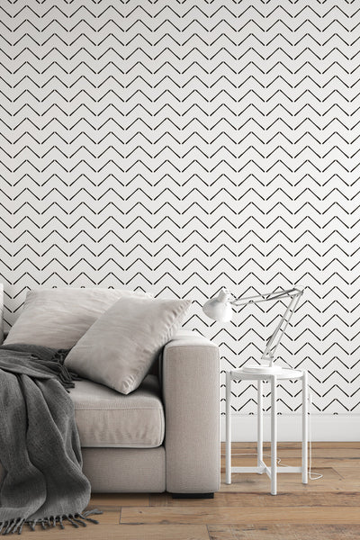 Chevron black and white - Peel & Stick Wallpaper - Removable Self Adhesive and Traditional wallpaper #3373 /1040