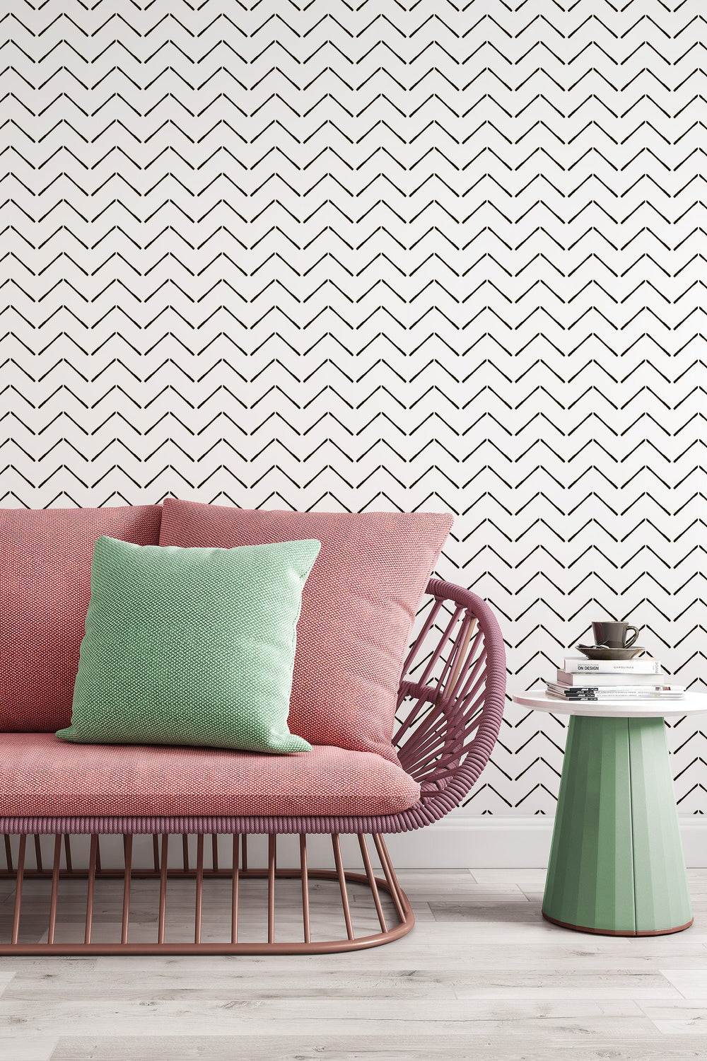 Chevron black and white - Peel & Stick Wallpaper - Removable Self Adhesive and Traditional wallpaper #3373 /1040