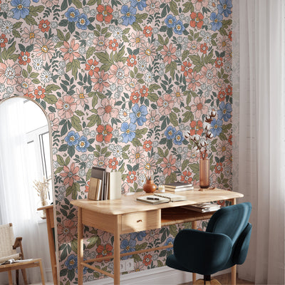 Colorful flowers  - Peel and stick wallpaper, Removable, traditional wallpaper #53370 /1040