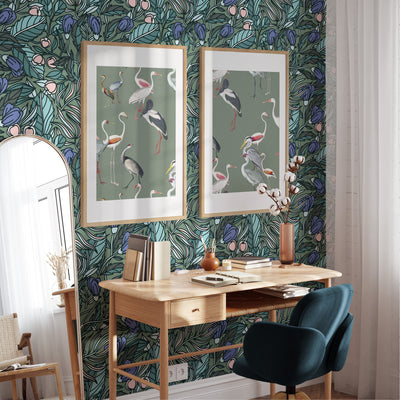 Green buds and leaves - Peel and stick wallpaper, Removable , traditional wallpaper #53063 /1040