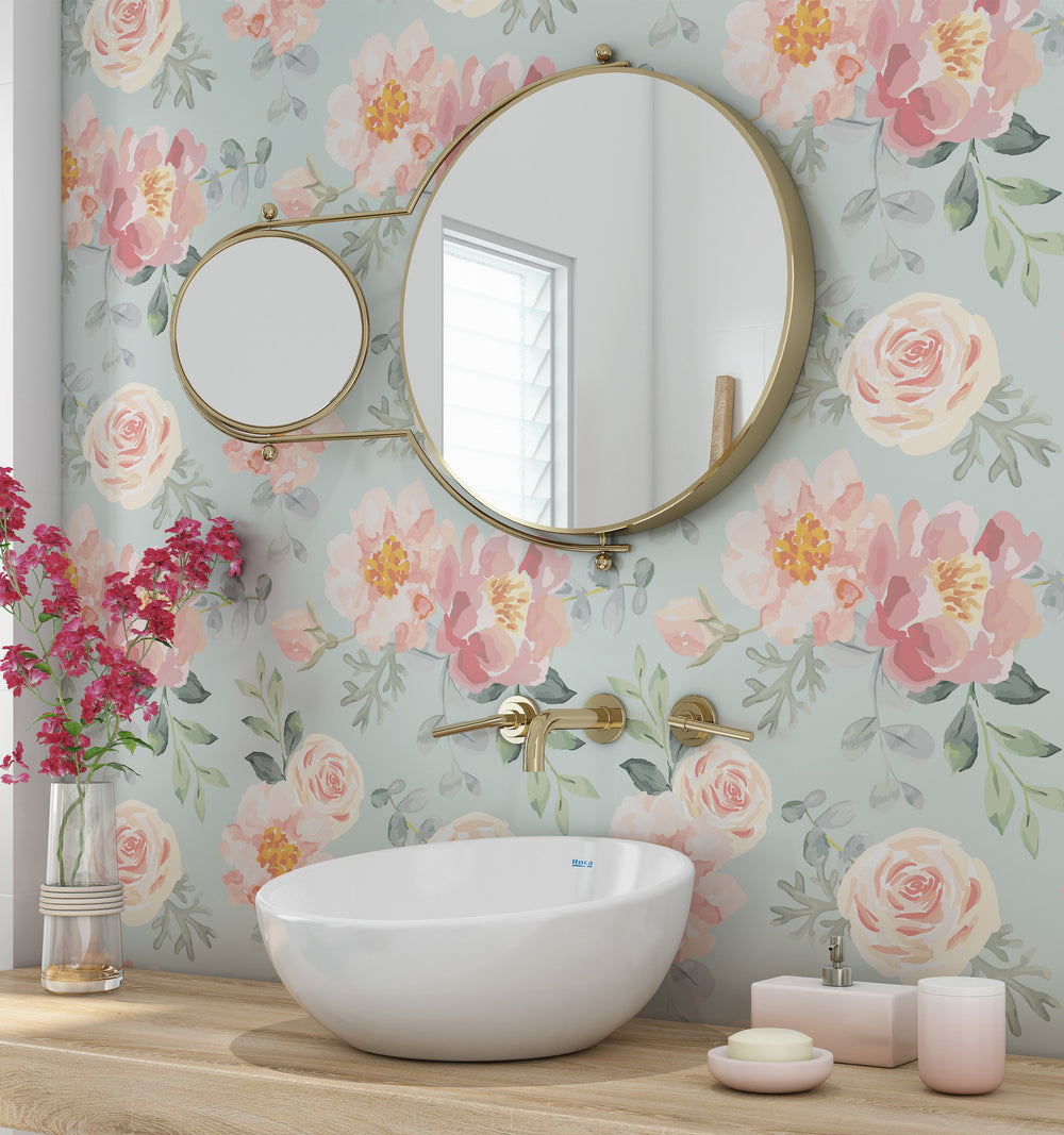 Floral Wallpaper Mural || Watercolor Floral || Traditional or Removable • Vinyl-Free • Non-toxic #3375 /1040
