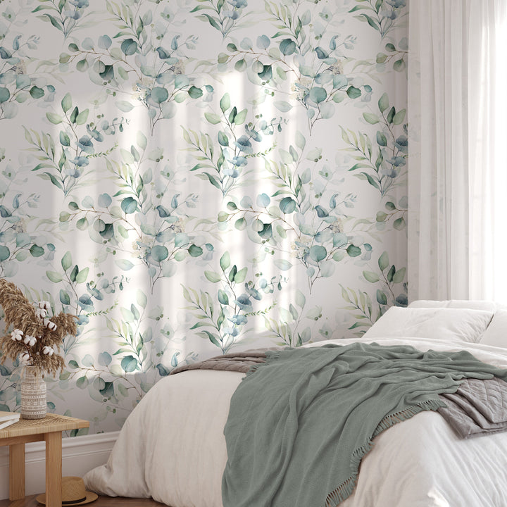 Eucalyptus leaves, botanical design, floral, boho, watercolor  - Peel and stick wallpaper, Removable , traditional wallpaper - #53307 /1040