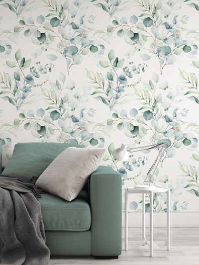 Eucalyptus leaves, botanical design, floral, boho, watercolor  - Peel and stick wallpaper, Removable , traditional wallpaper - #53307 /1040