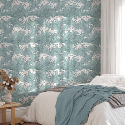 Japanese Waves, Abstract wallpaper  - Peel and stick wallpaper, Removable , traditional wallpaper - #53197 /1040