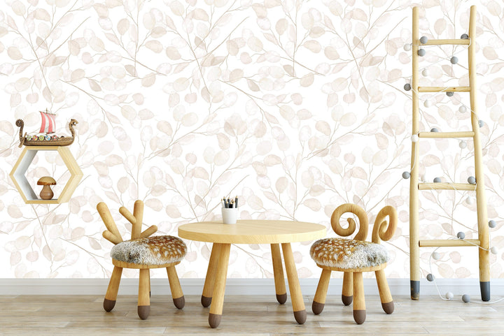 Boho leaves on branches - Peel & Stick Wallpaper