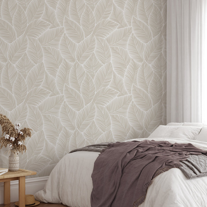 Renter friendly linen big leaves wallpaper #63318 - 2334