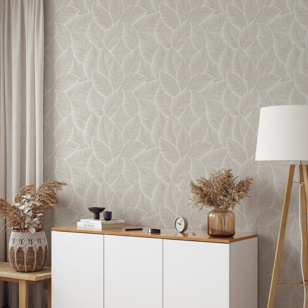 Renter friendly linen big leaves wallpaper #63318 - 2334