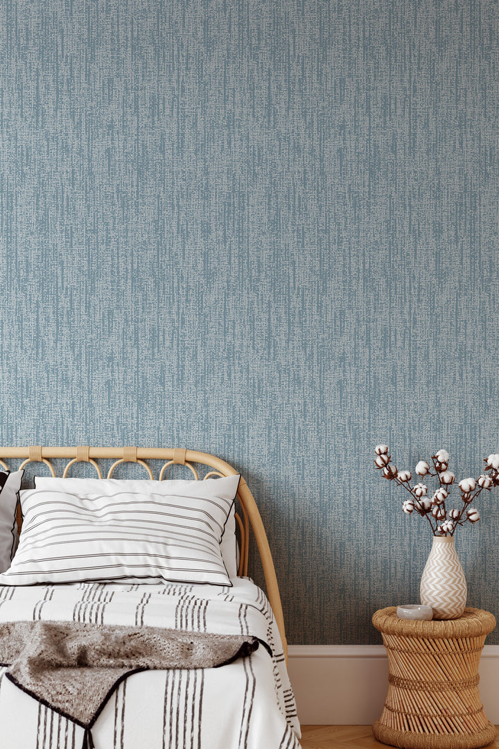 Renter friendly blue linen textured background wallpaper