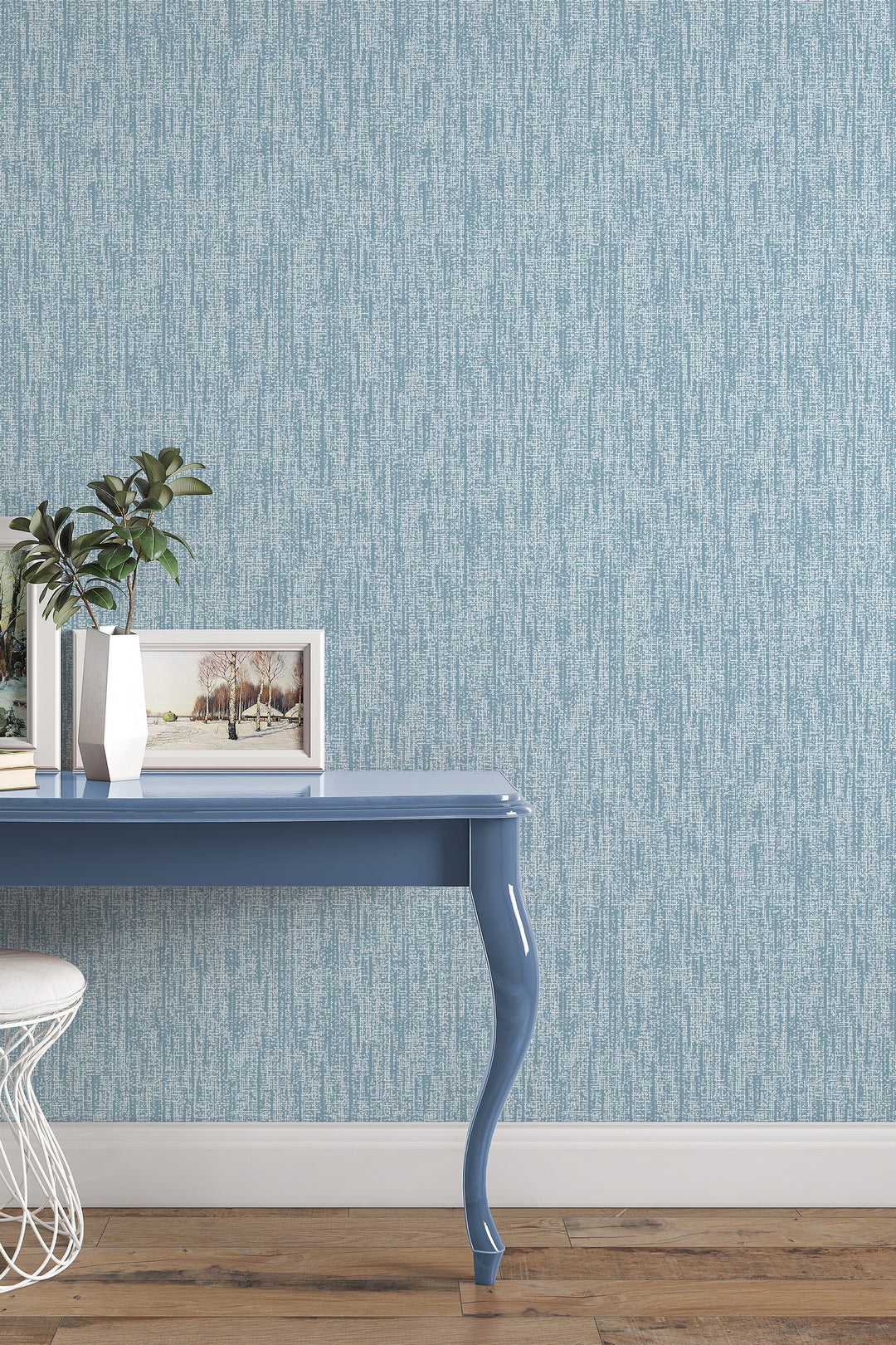 Renter friendly blue linen textured background wallpaper