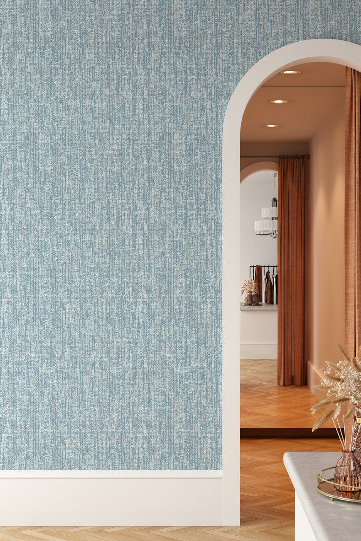 Renter friendly blue linen textured background wallpaper