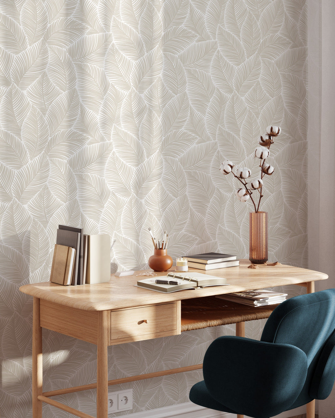 Renter friendly linen big leaves wallpaper #63318 - 2334