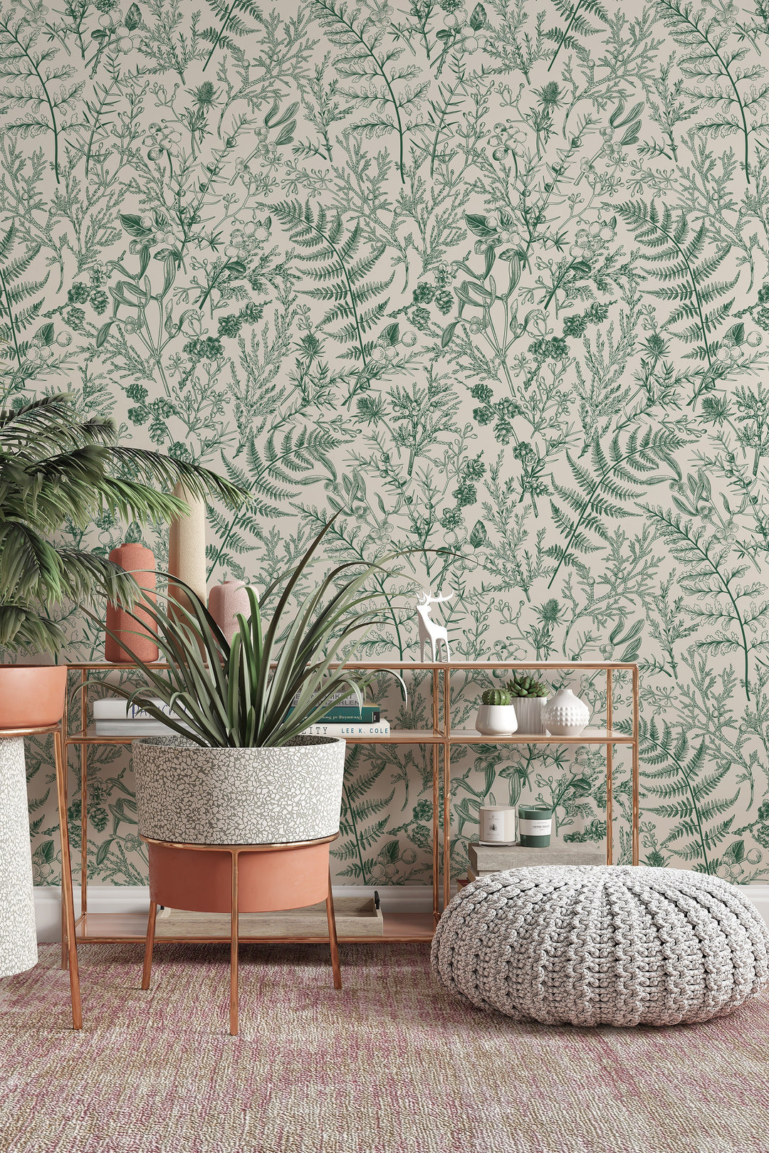 Green Fern and Plants Peel Stick Wallpaper #3412