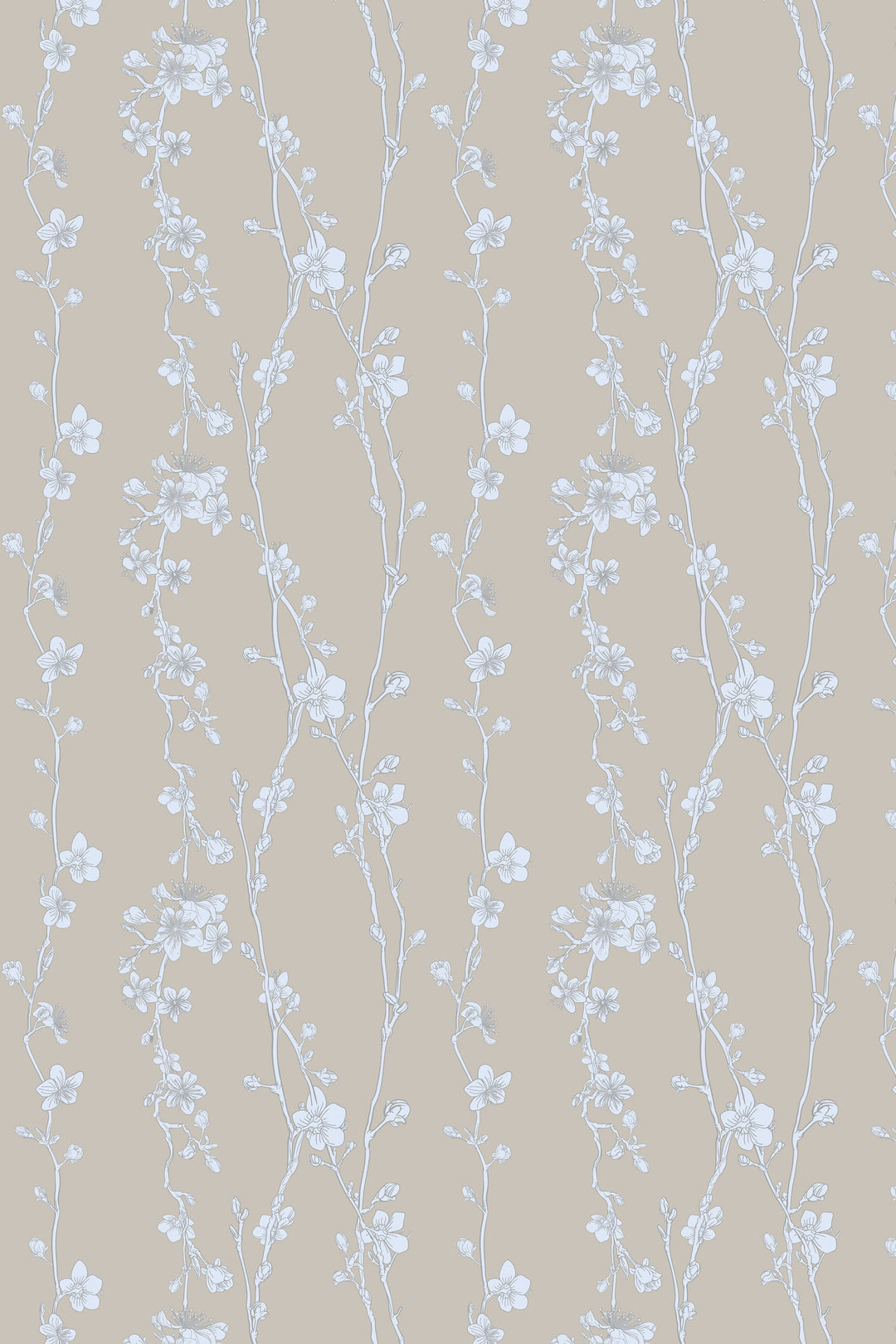 Botanical Branches of White Sakura on a Tan Background Removable Wallpaper #3407