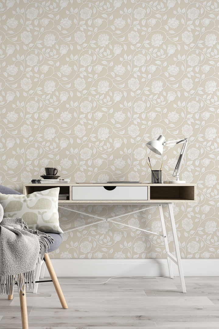 Botanical wallpaper neutral pattern - Peel & Stick