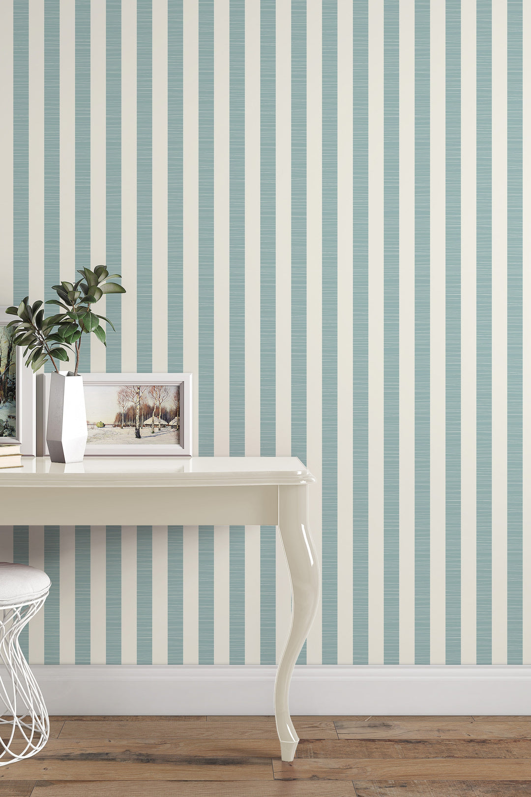 Green linen wallpaper with stripes #63420