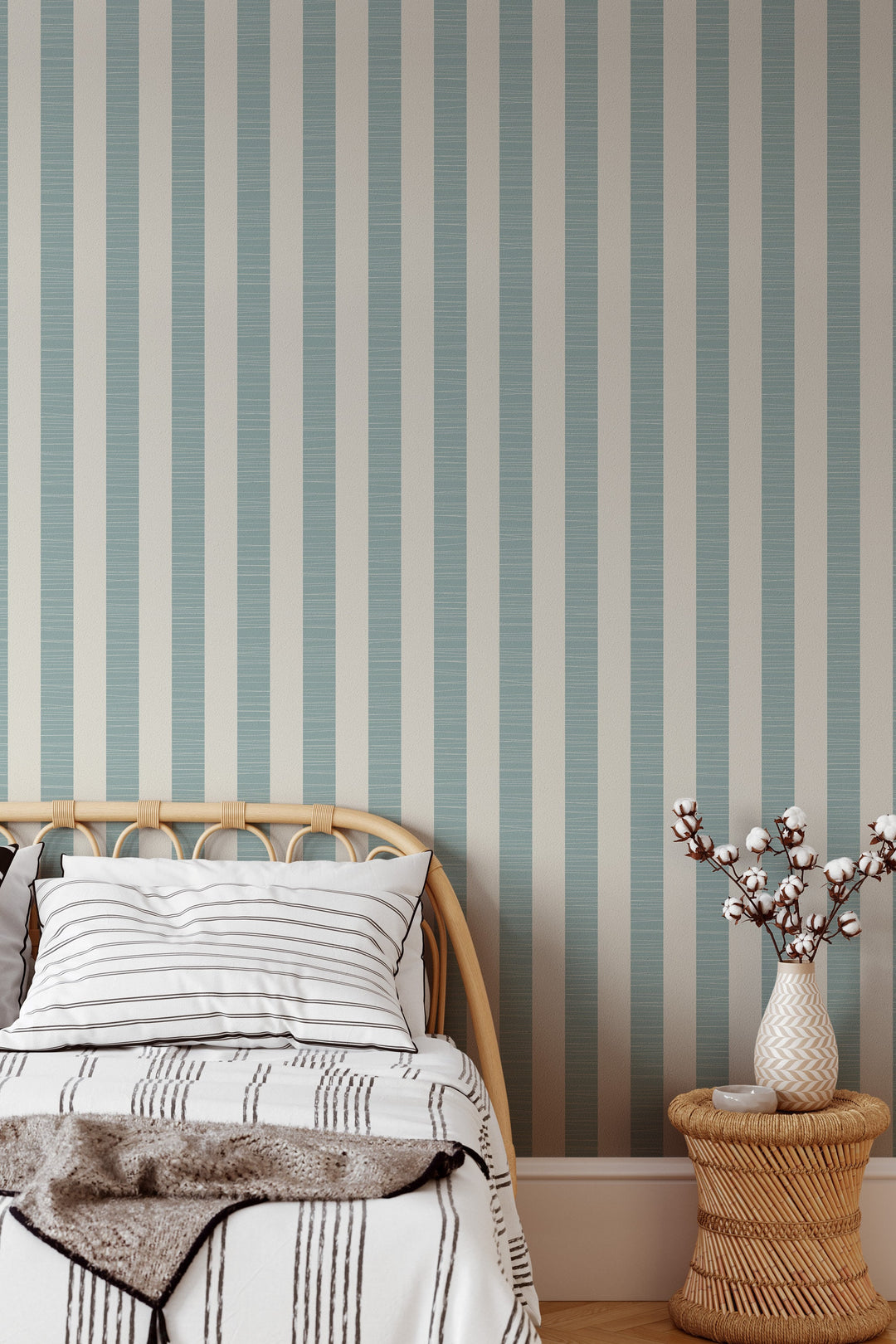 Green linen wallpaper with stripes #63420