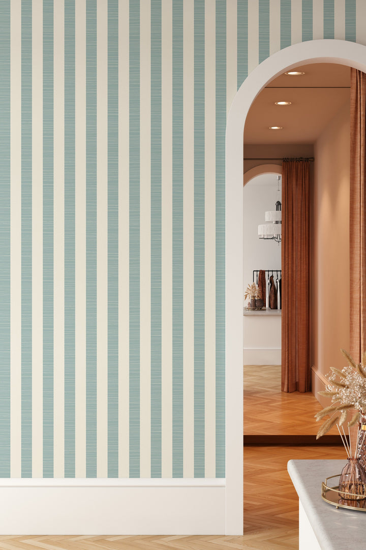 Green linen wallpaper with stripes #63420