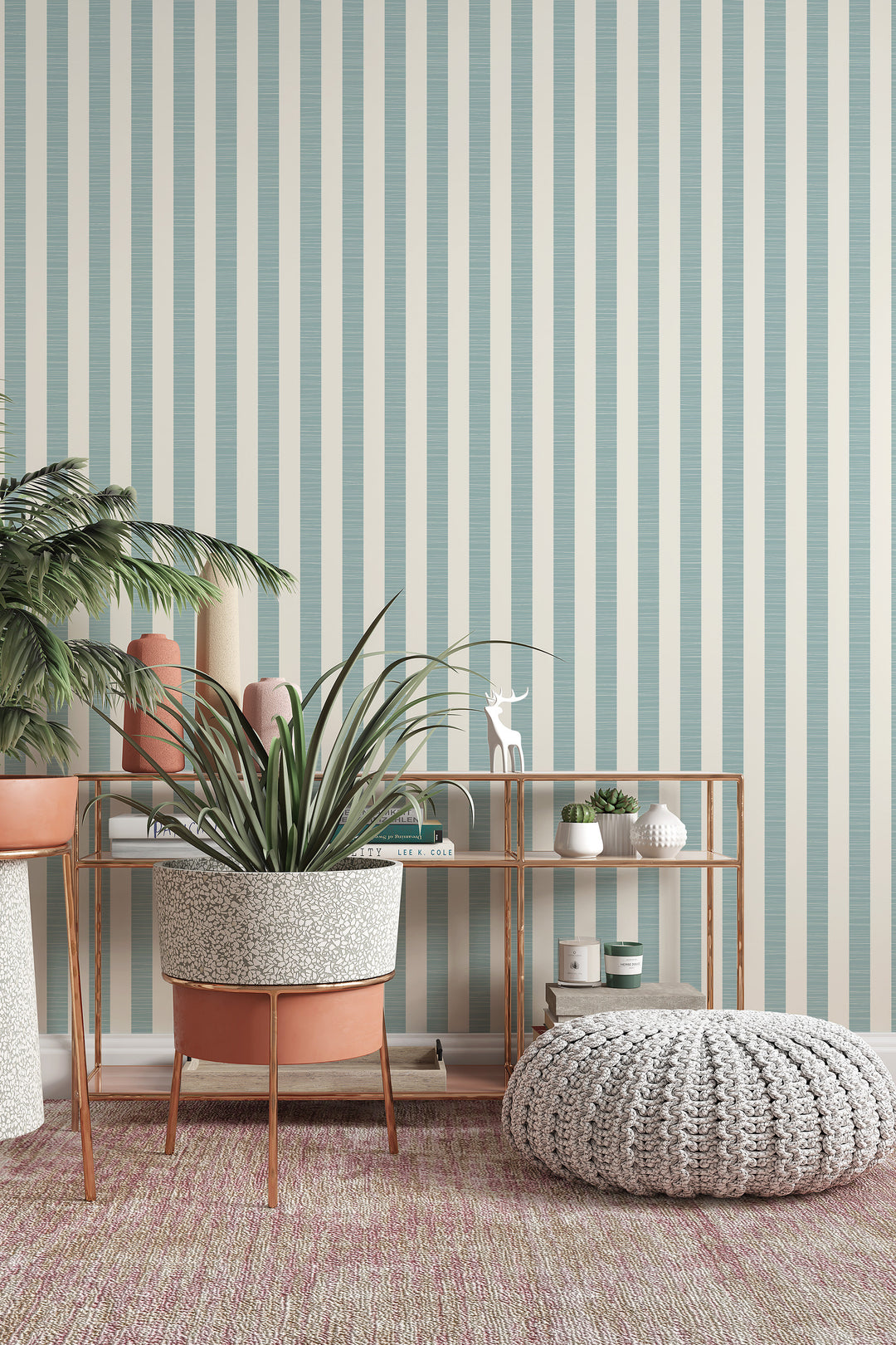 Green linen wallpaper with stripes #63420