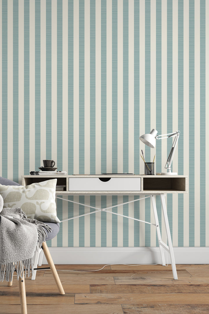 Green linen wallpaper with stripes #63420