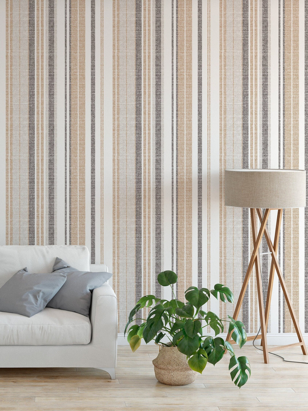Multicolored linen wallpaper with stripes #63423
