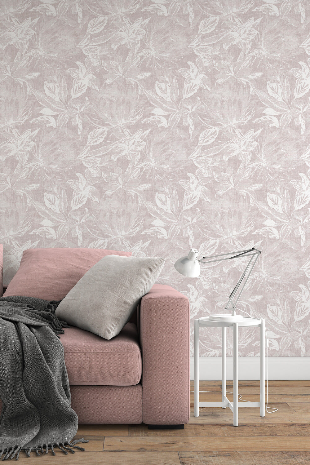 Linen wallpaper flowers on light background #63326