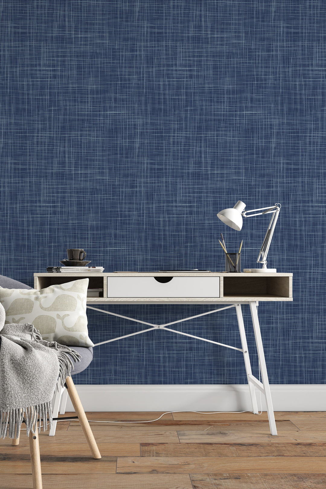 Navy Blue Wallpaper Sequin Trellis Navy/Silver Wallpaper