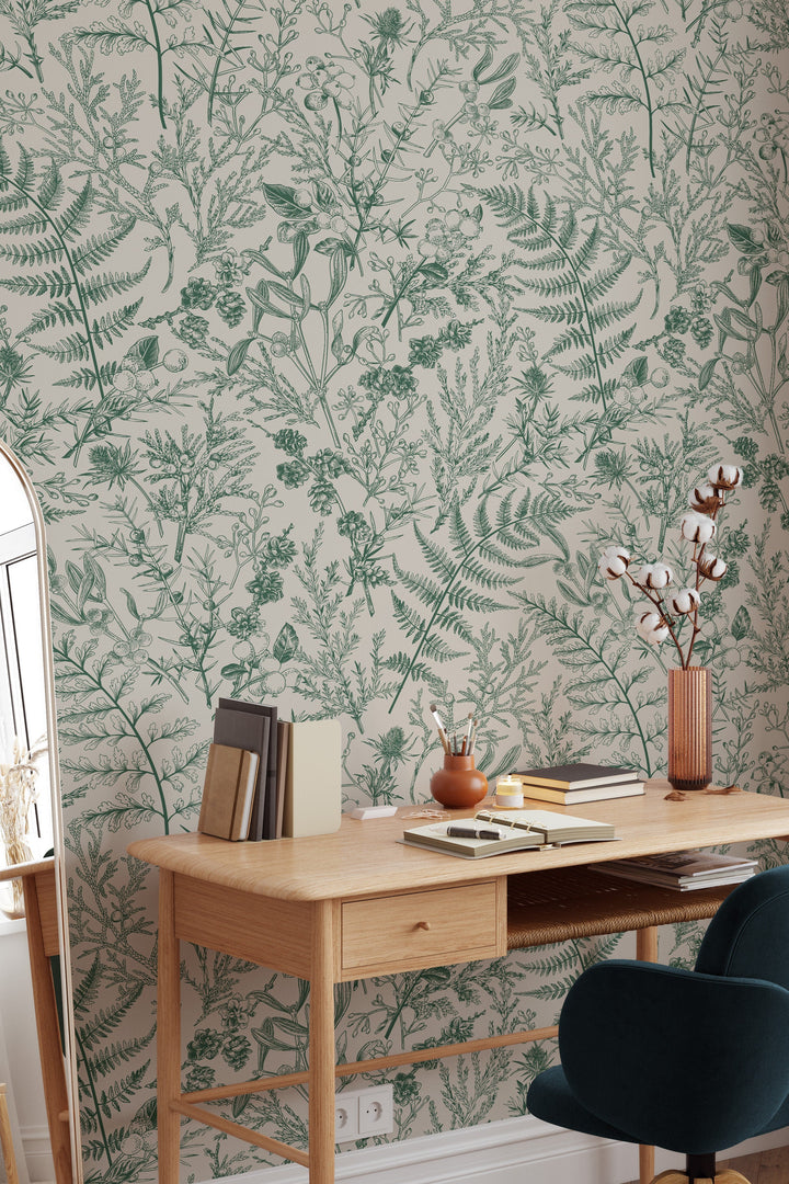 Green Fern and Plants Peel Stick Wallpaper #3412