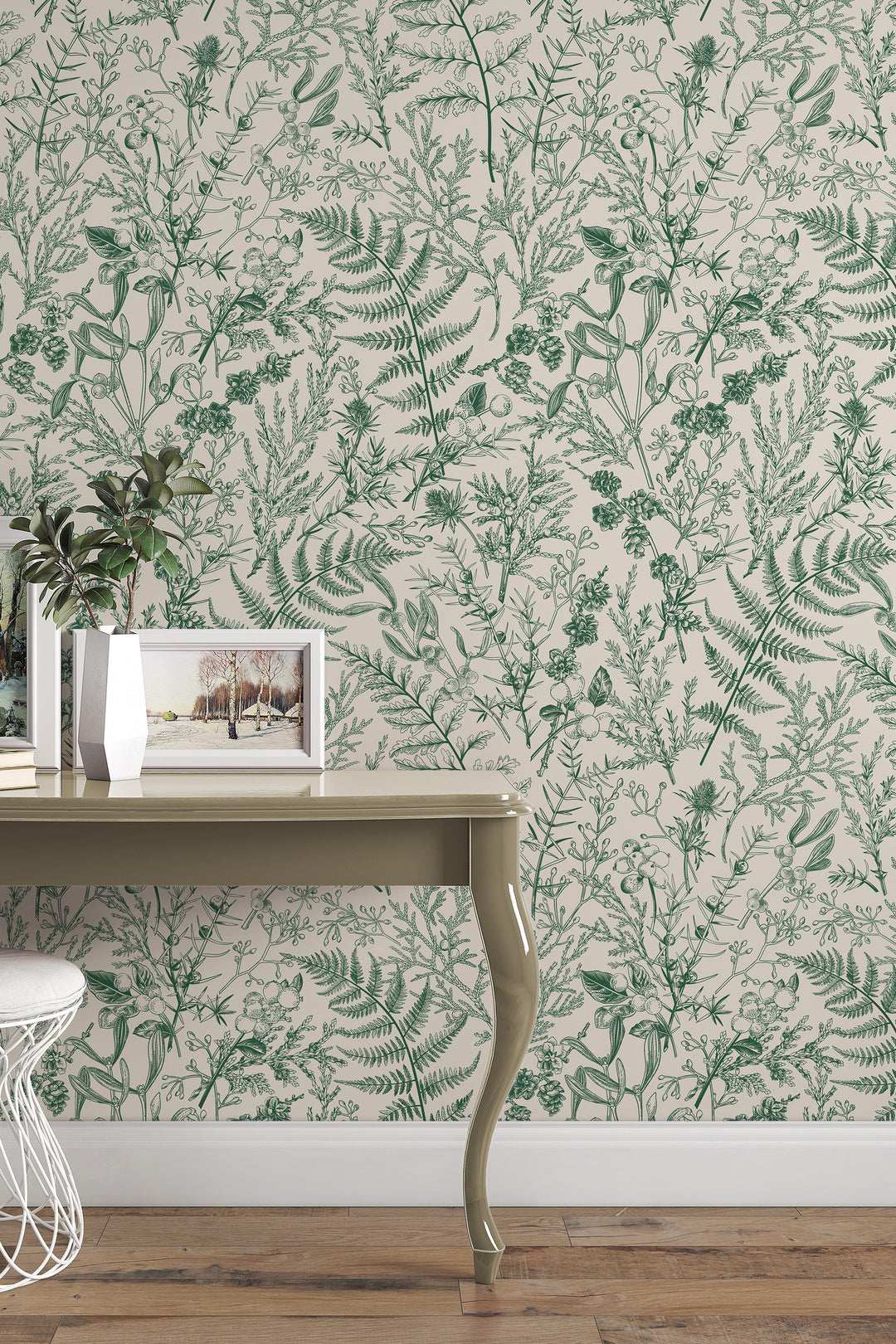 Green Fern and Plants Peel Stick Wallpaper #3412