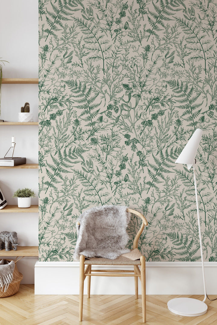 Green Fern and Plants Peel Stick Wallpaper #3412