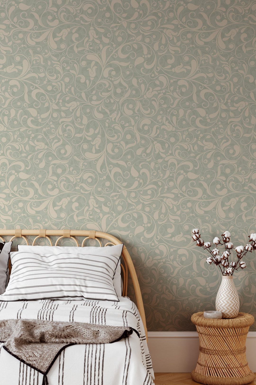 Beige Boho herbs pattern Wallpaper 3432