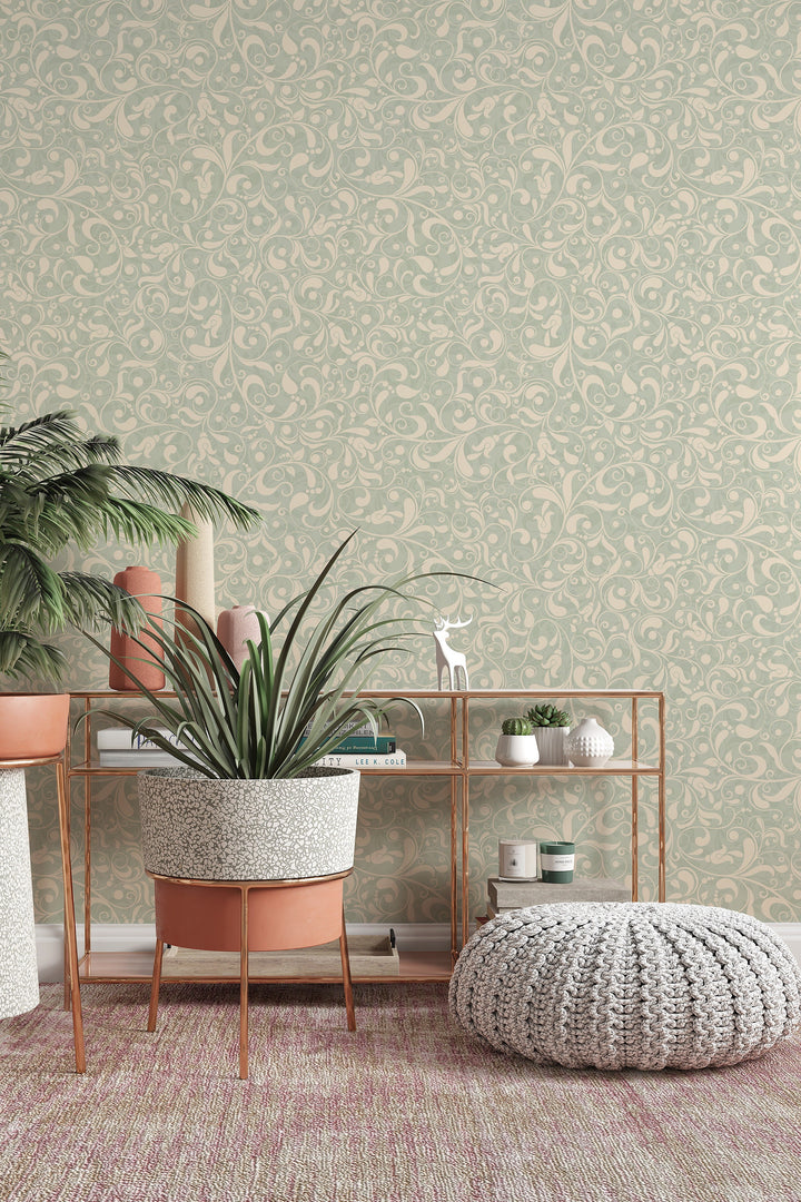 Beige Boho herbs pattern Wallpaper 3432