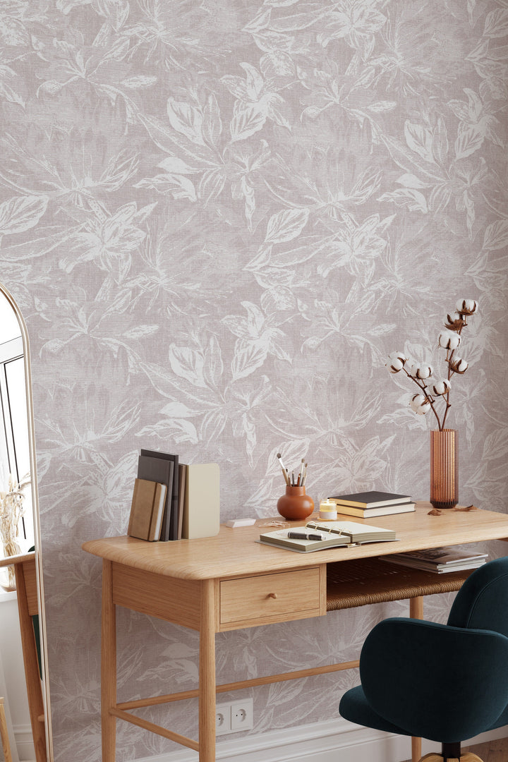 Linen wallpaper flowers on light background #63326