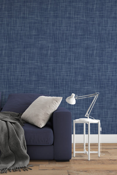 Navy Blue linen textured wallpaper