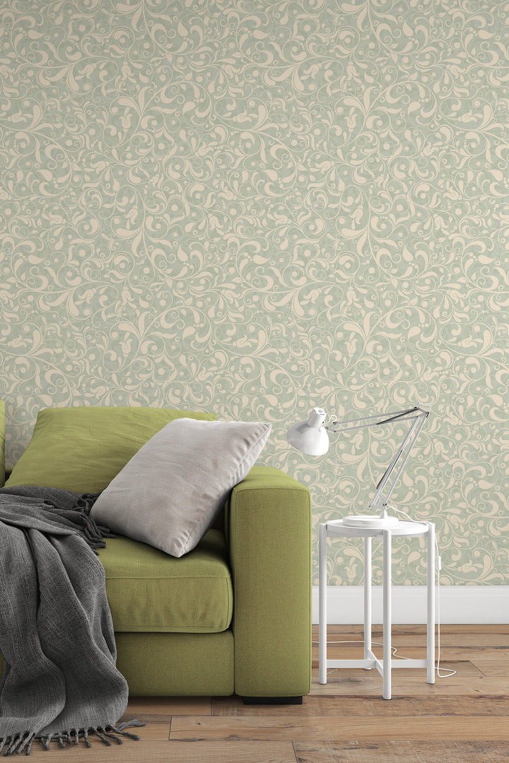 Beige Boho herbs pattern Wallpaper 3432