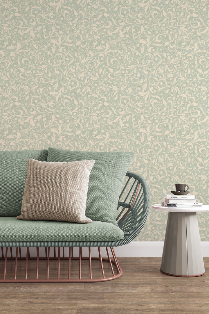 Beige Boho herbs pattern Wallpaper 3432