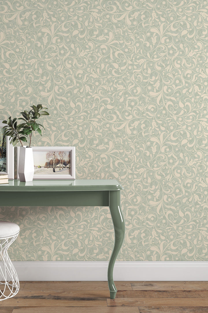 Beige Boho herbs pattern Wallpaper 3432