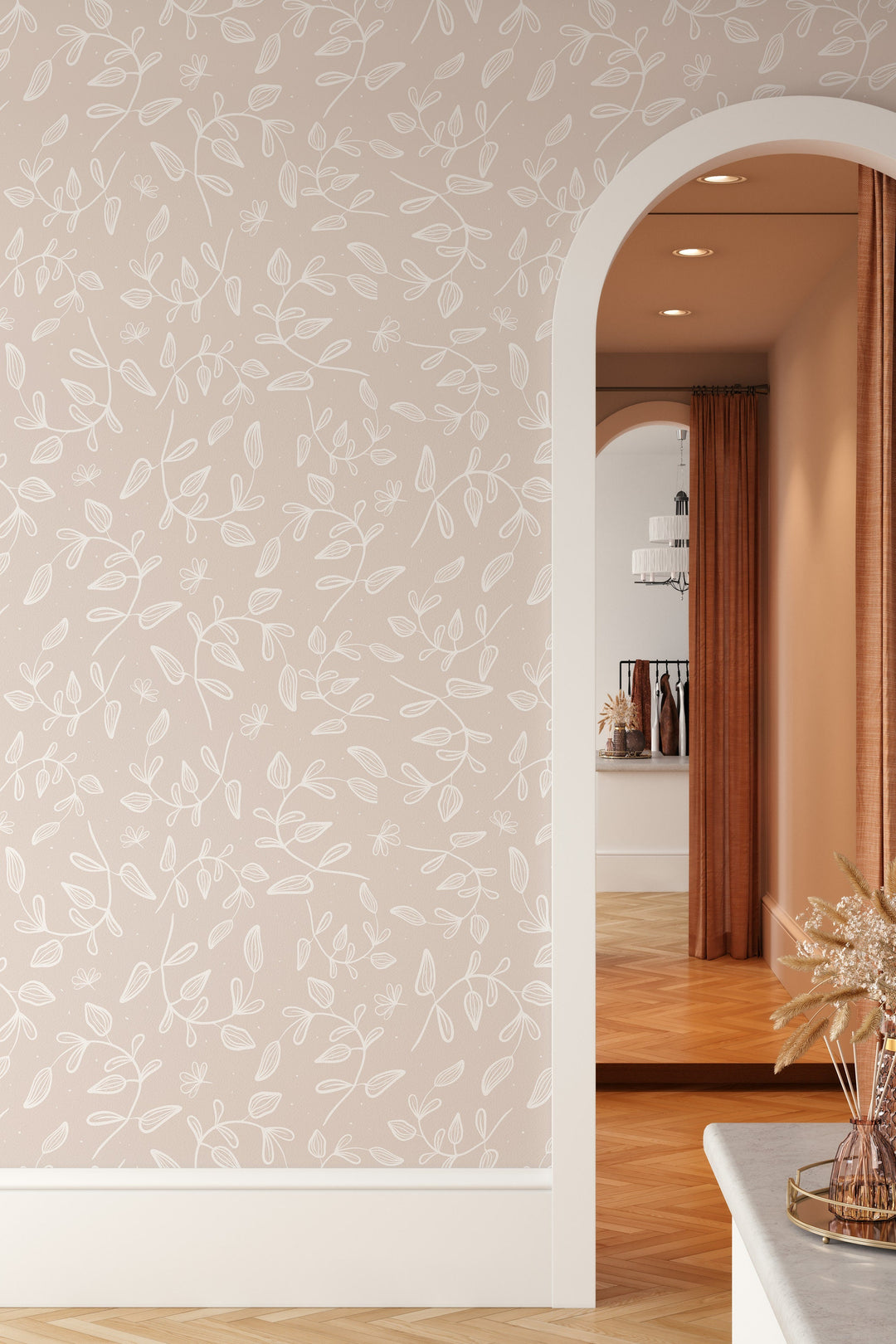 Pattern 53435 Minimalistic Patterns of Herbs in Botanical Boho Style on a Light ...