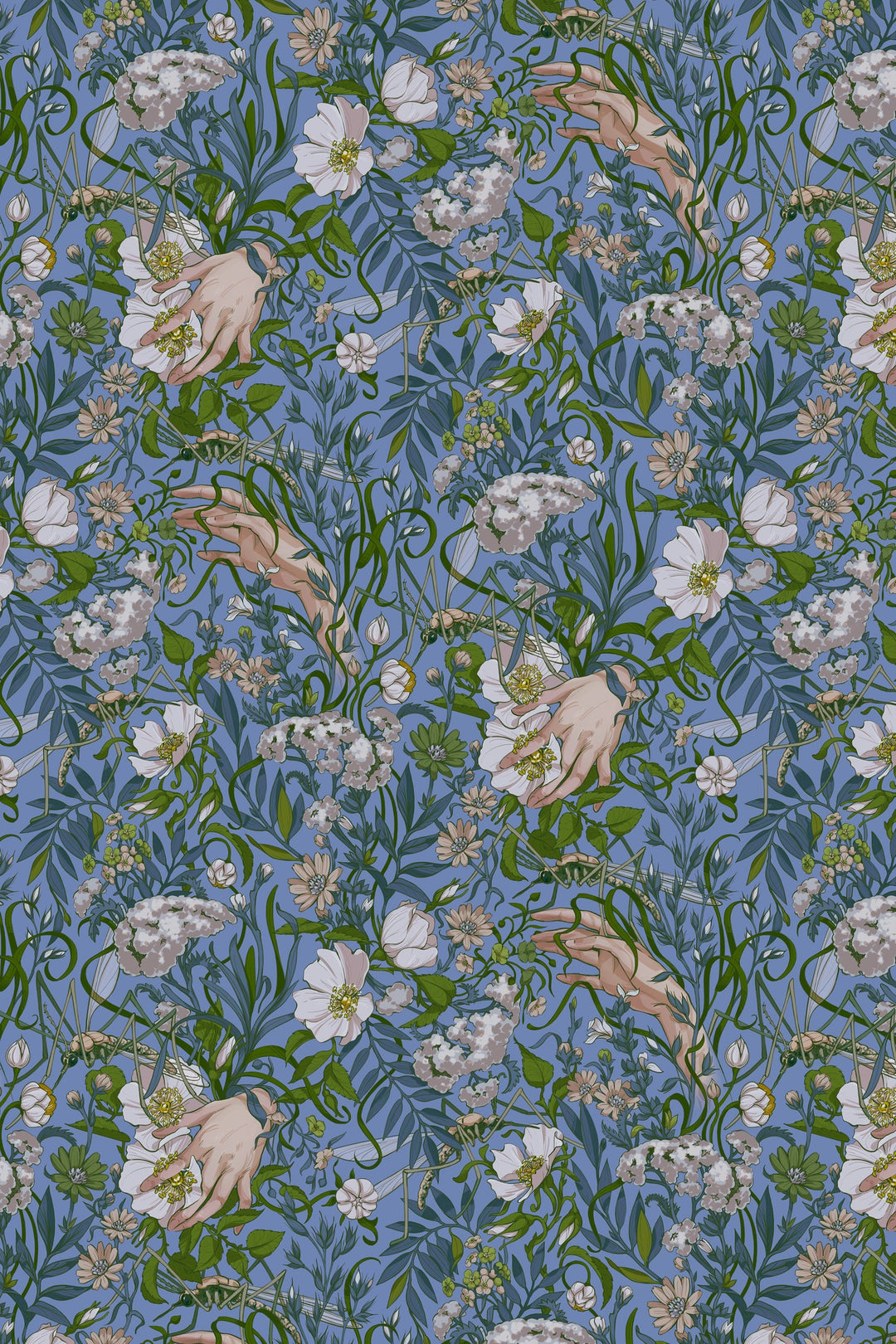 Hand Palm and Flowers on Blue Wallpaper #3439