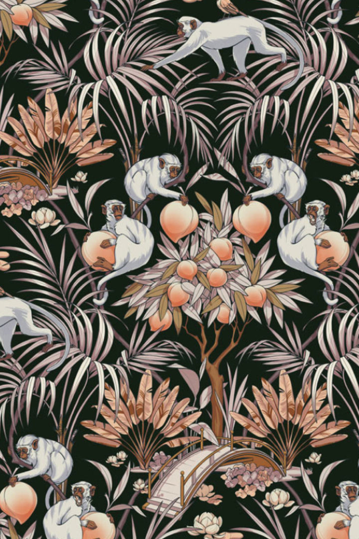 White Monkey Peel & Stick Wallpaper - Monkeys and leaves