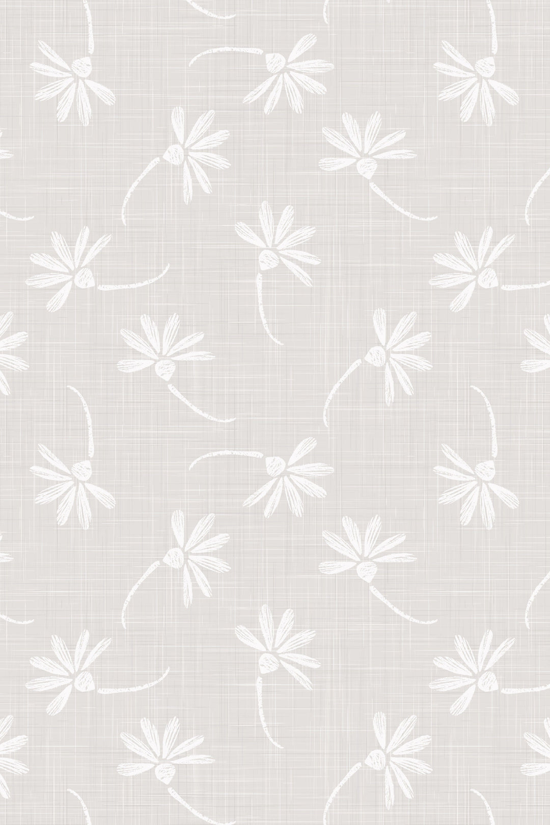 Neutral gray linen wallpaper with flowers 3390