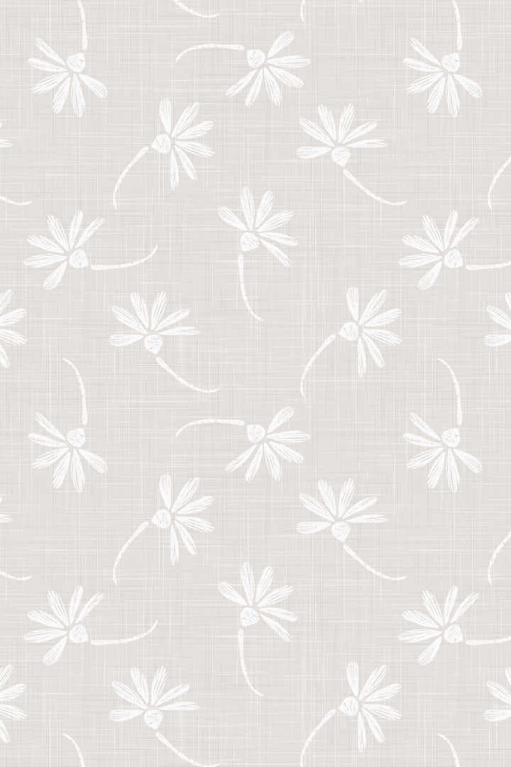 Neutral gray linen wallpaper with flowers 3390